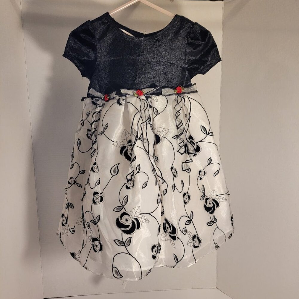 Marmellata Girls Pageant or Party Dress White Chiffon Black Velvet Floral 2T